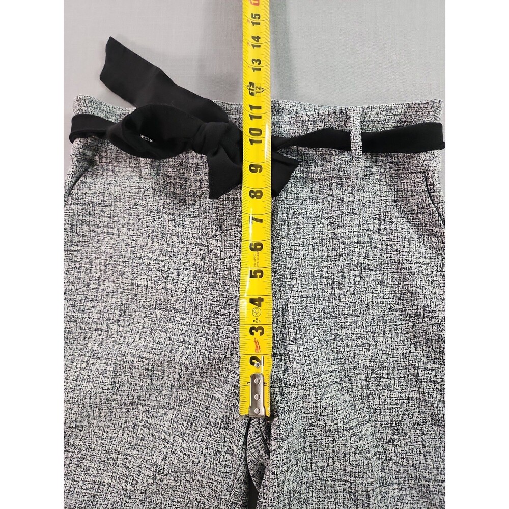 Women’s Black & White Tweed Print Dress Pants with Waist Tie Belt Office Career - Picture 4 of 8